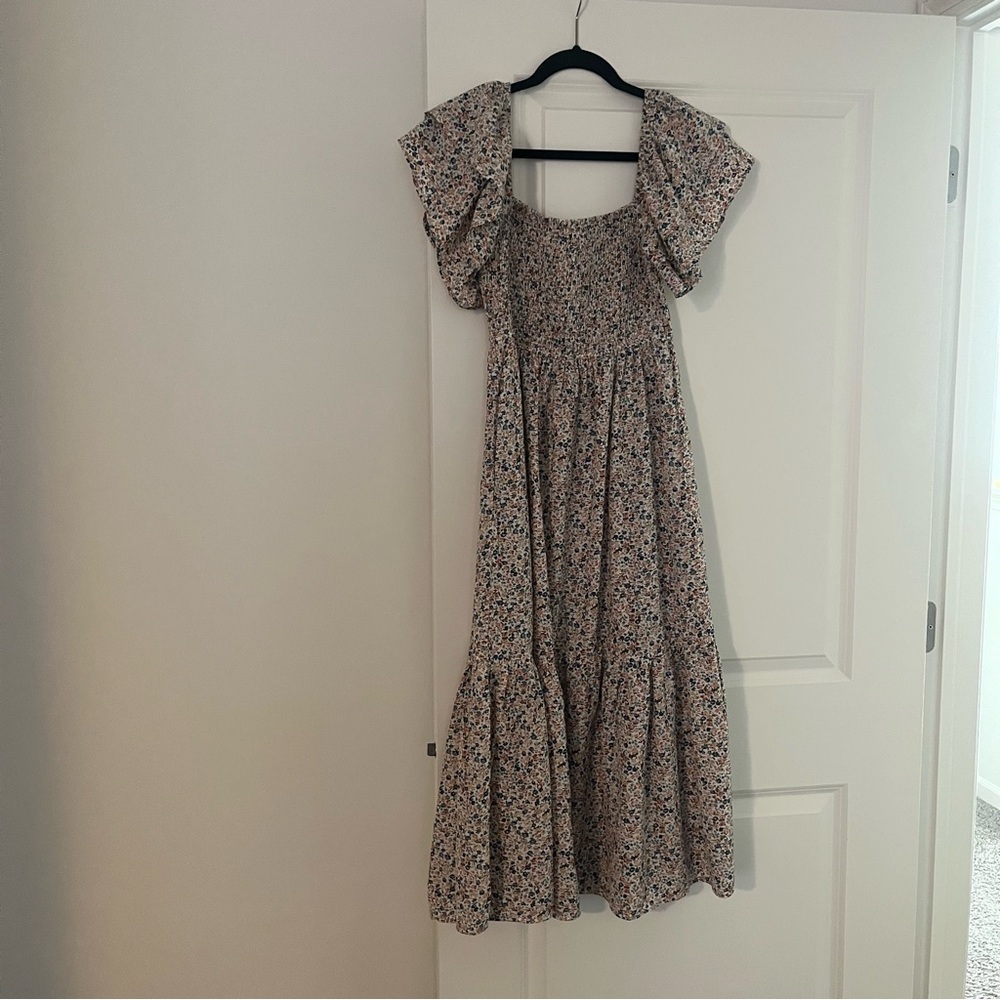 Maternity Smocked Maxi Sundress short flutter Sleeves